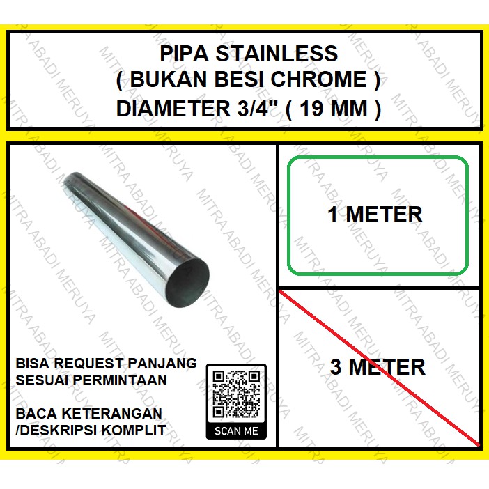 Pipa Gantungan Baju Pipa Stainless 3/4" (19 mm) - 1 meter Pipa Bulat
