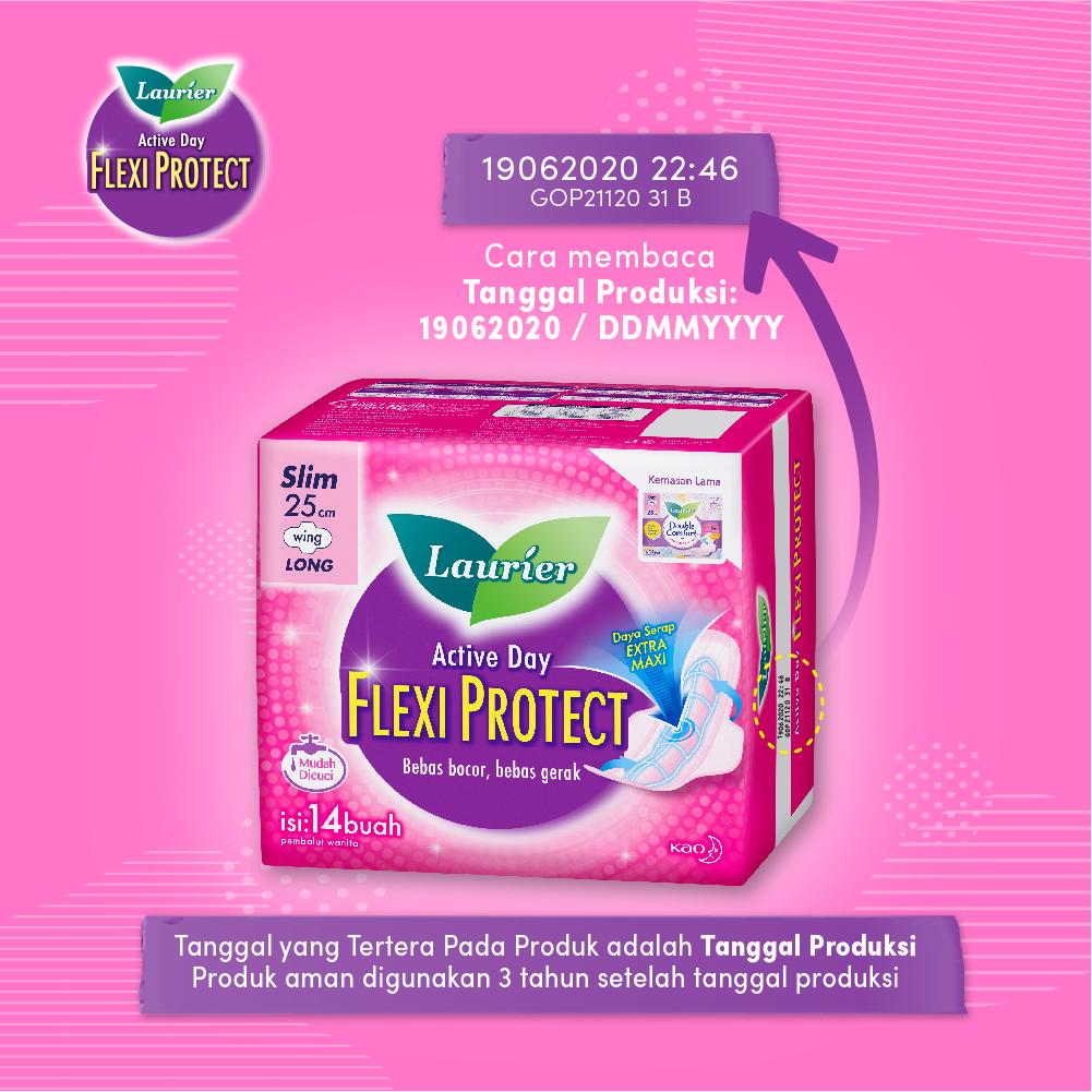 Laurier Flexi Protect Pembalut Wanita Bebas Gerak Seharian Saat Hari Deras 25cm Long Wing Daya Serap Ektra Isi 14 Buah