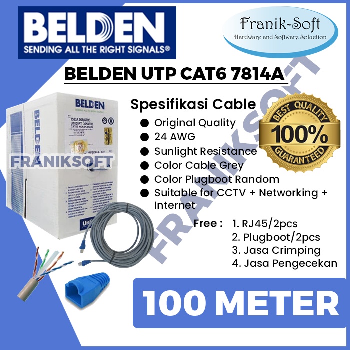 Kabel LAN Belden Cat6 100 Meter UTP RJ45 Tebal Original USA Indoor + RJ45 + Plugboot Siap Pakai