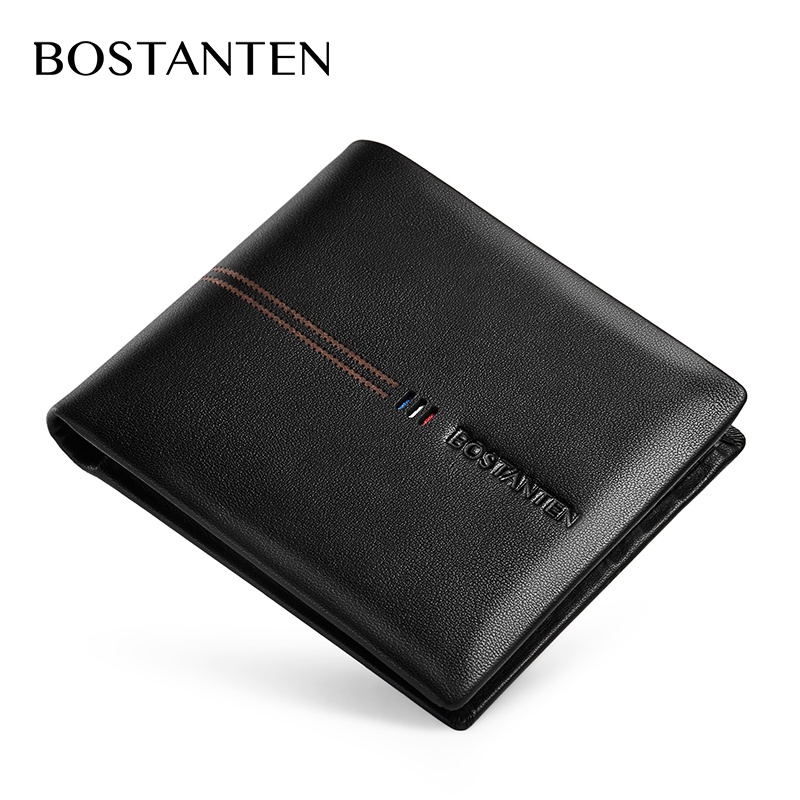 BOSTANTEN Dompet Pria Classic Kulit Sapi Asli Hitam/Coklat-Dua Garis + BOX
