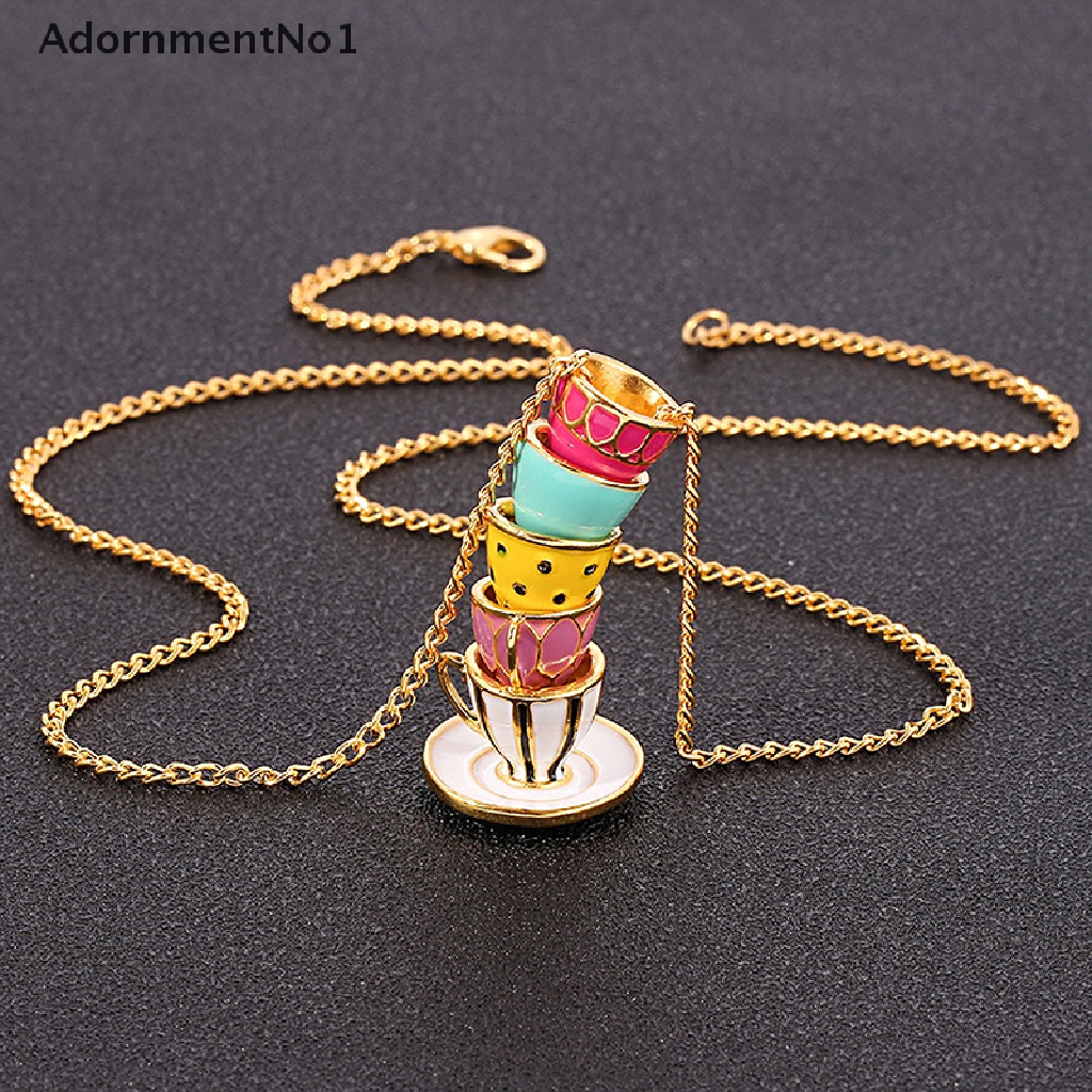 (AdornmentNo1) Kalung Rantai Dengan Liontin Cangkir Teh Enamel Untuk Wanita