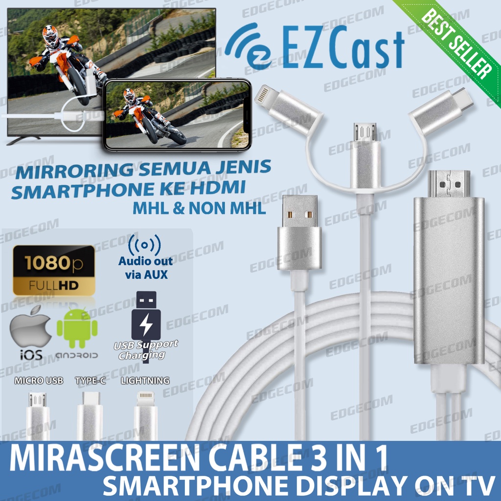 MIRASCREEN 3 in 1 SMARTPHONE TO HDTV support MHL dan non MHL