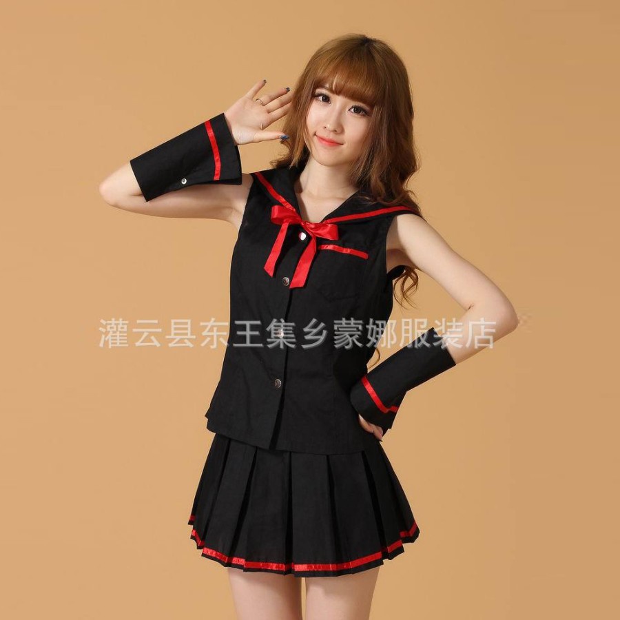 CC-186 kostum seifuku hitam merah uniform seragam gothic lolita