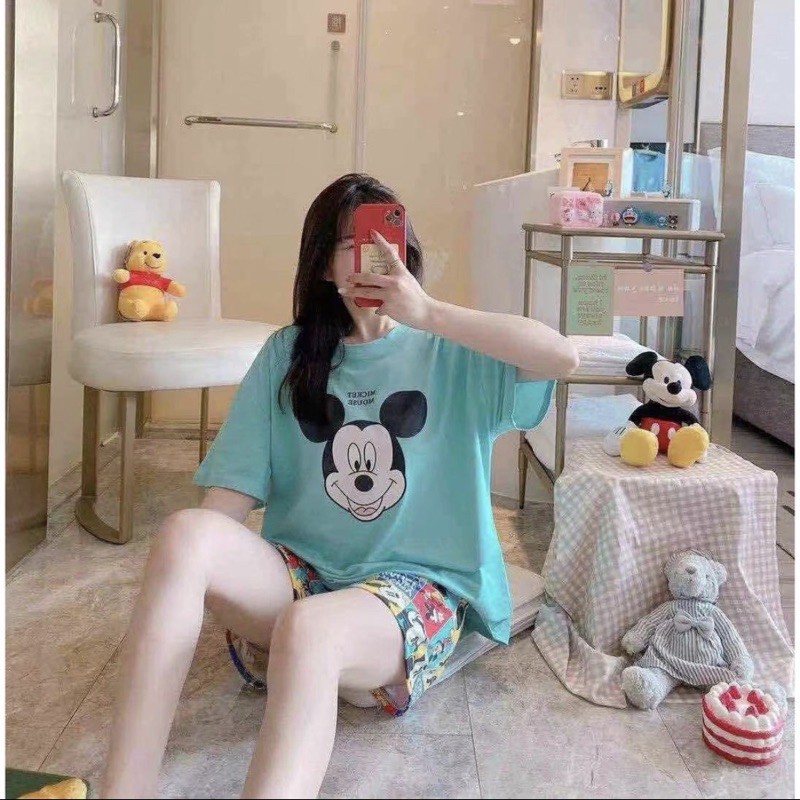 PIYAMA KAOS SPANDEX IMPORT PREMIUM ALL SIZE BAJU TIDUR SETELAN HOT PANTS MOTIF CUTE CARTOON