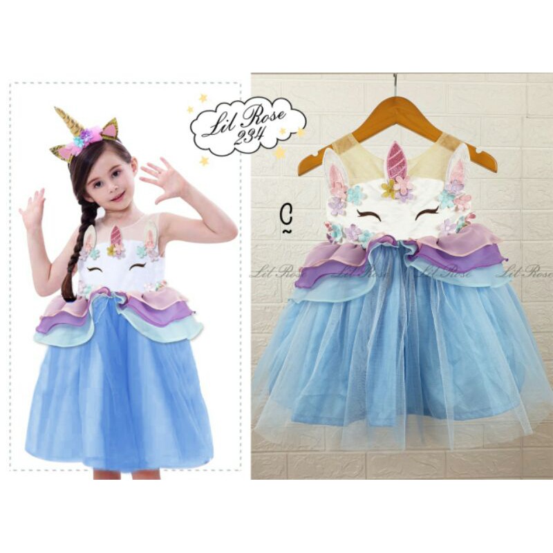 LR234 DRESS UNICORN &amp; FROZEN DRESS ULANG TAHUN SZ1-6TH