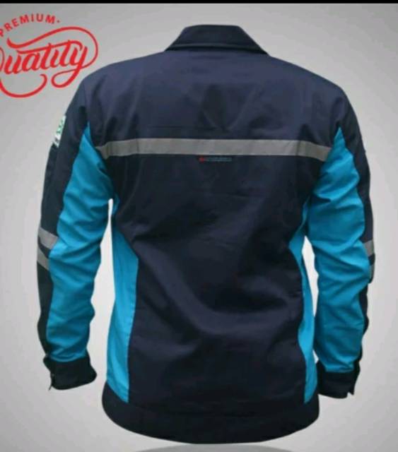 SERAGAM BAJU SAFETY PROYEK SEMI JAKET DONGKER TOSKA TERPASANG LOGO BORDIL K3 BENDERA