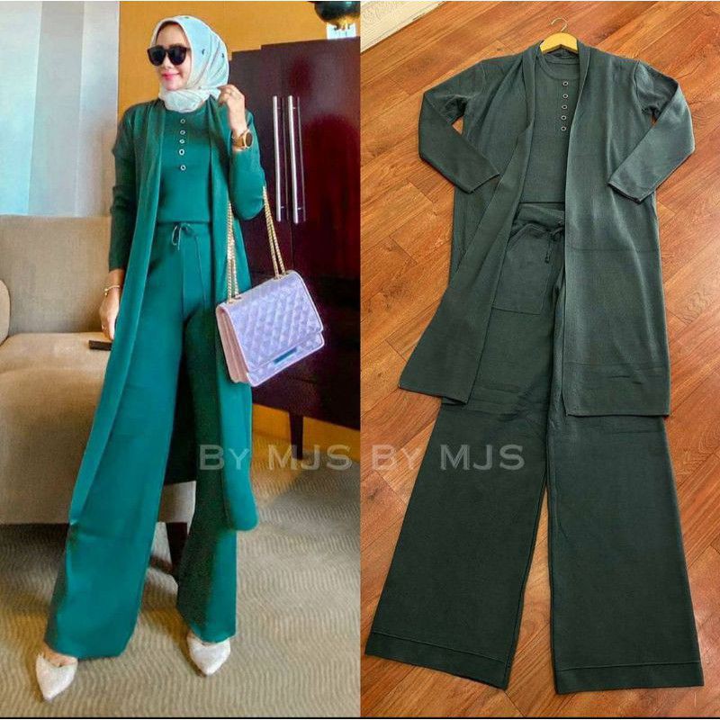 Set 3 in 1 zara knit import premium(celana+iner+outer)clna karet PC 103