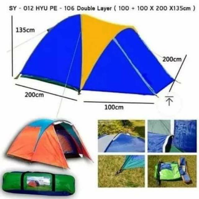 Tenda Dome 4-5 Orang Double Layer HYU Original Tenda Murah Tenda Gunung Tenda Camping