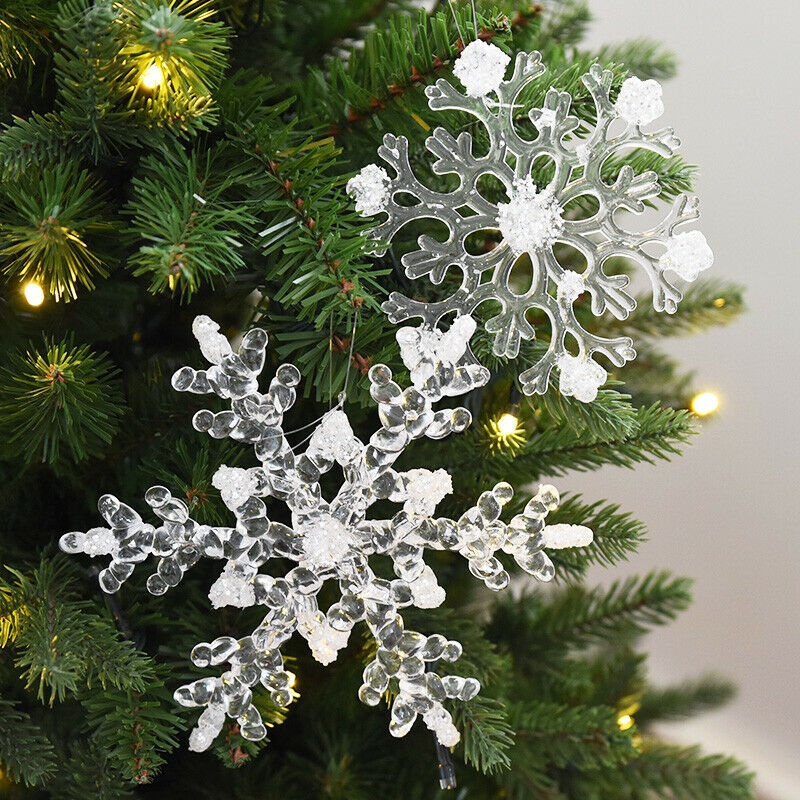 12Pcs/Set Christmas Transparent Crystal Snowflake Pendant For Xmas Tree Home Decoration