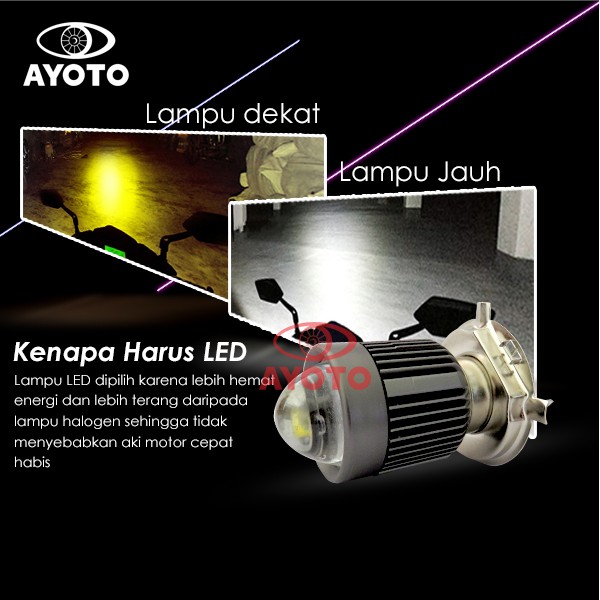 Lampu Motor LED AYOTO H4 HS1 18+18W M3A Pro Original