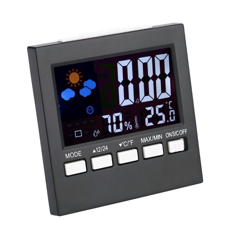 Jam Alarm LED Thermometer Hygrometer Forecast Weather Station - Black