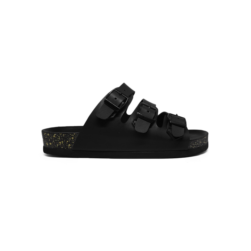 Sandal Slide Pria Anti Slip Gesper Kulit Sintetis Sol Phylon Webbing Hitam Unisex