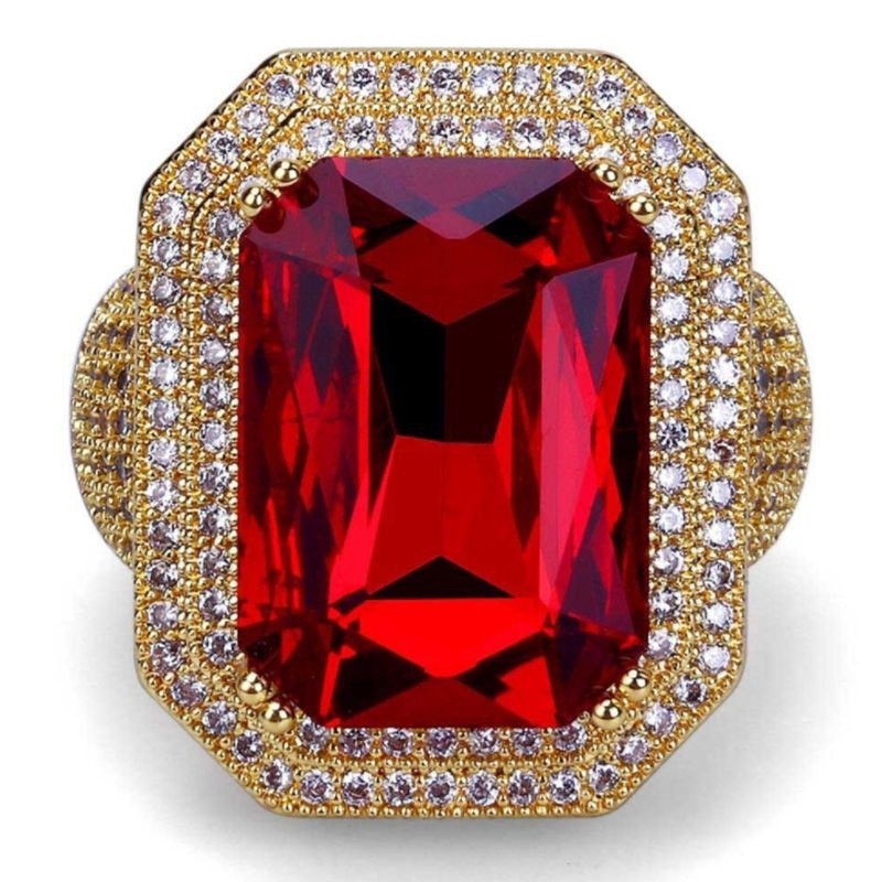 SEUSUK   Fashion Popular Men Gold Filled Garnet Red Diamond Wedding Ring Jewelry