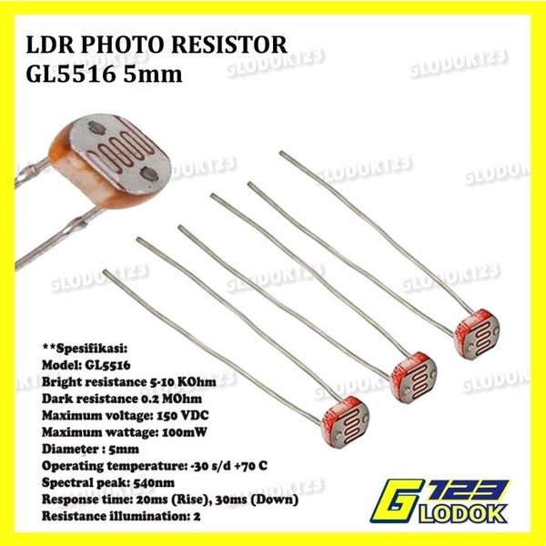 LDR GL5516 5mm Photoresistor Light Dependent Resistor Sensor Cahaya