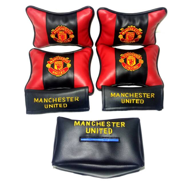Manchester united bantal aksesoris mobil kulit