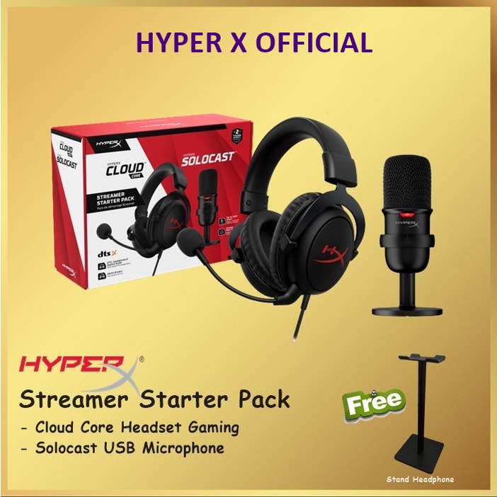 HyperX Streamer Starter Pack Cloud Core Headset &amp; Solocast USB Mic