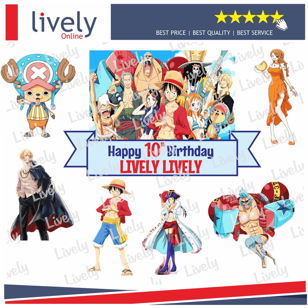 CUSTOM NAMA HIASAN KUE ULANG TAHUN ONE PIECE CAKE TOPPER KARAKTER HAPPY BIRTHDAY