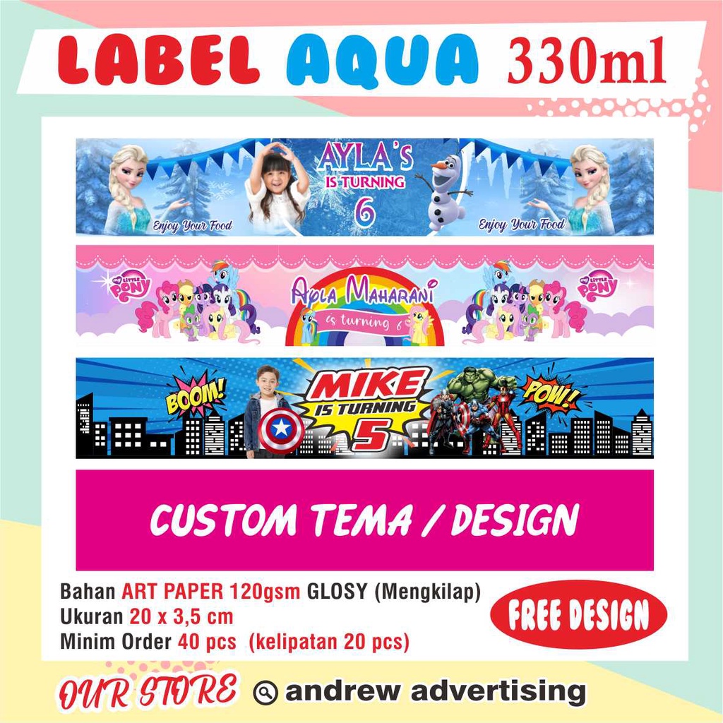 Label Ultah Botol Aqua 330 ml Custom Dessert Table