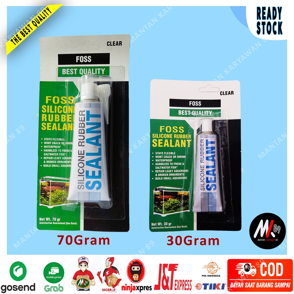 Lem Sealant Kaca Aquarium Retak Anti Bocor Tahan panas Ukuran 30 gr 70 gram Bening Silicon Rubber Si