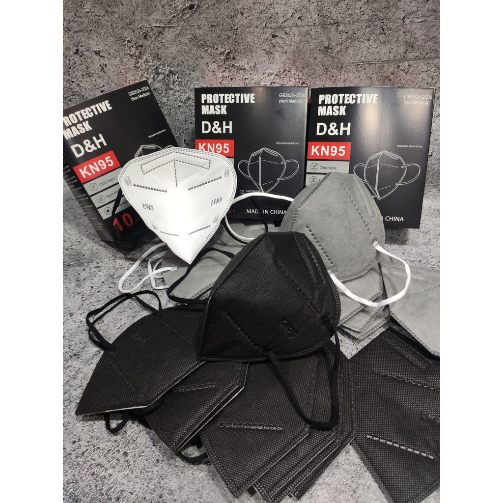 MASKER KN95 Merk D&amp;H 5PLY EARLOOP PROTECTIVE  - ABU - HITAM