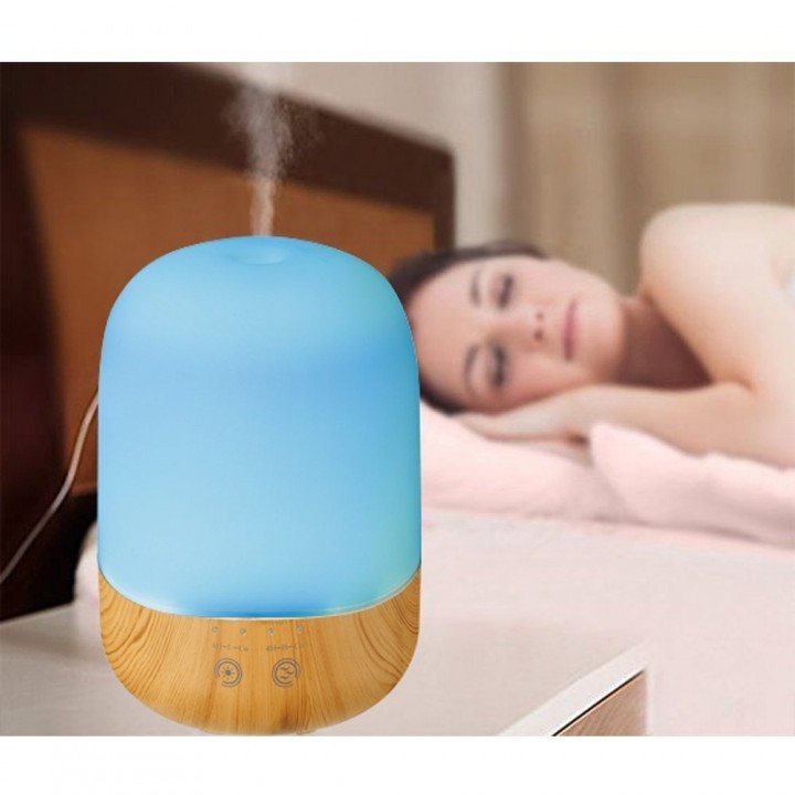 H19 Wooden Humidifier Aroma Diffuser 7 Color LED Light 300ml Brown