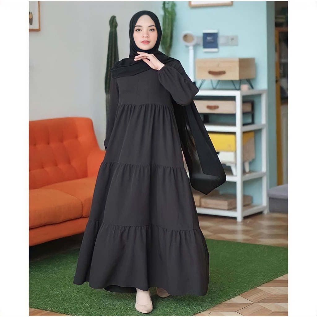 GAMIS WANITA BUSUI JUMBO Delvira Dress /Gamis Wanita Remaja Bahan Mango Creepe Terbaru Premium Adem Fit to XL / Fashion Muslim Kikinian Warna Army Mocca Hitam Dusty-Hitam