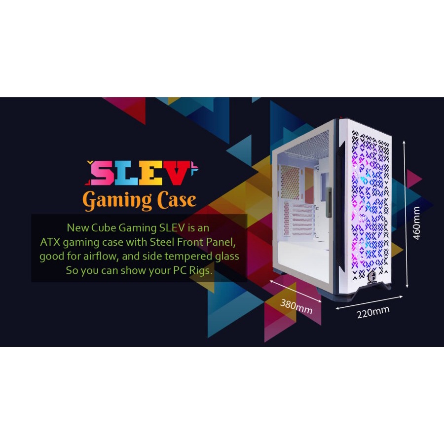 CUBE GAMING SLEV BLACK - ATX - LEFT SIDE GLASS DOOR - Dust Filter - PSU Cover - Free 3PCS 12CM ARGB