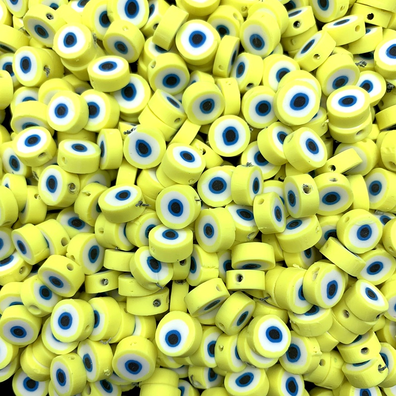 30pcs / lot 10mm Manik-Manik Mata Setan Bahan Polymer Clay Untuk Membuat Perhiasan DIY