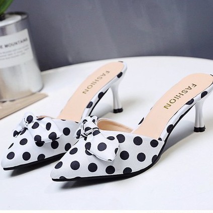 FD Sendal Hak Tinggi Cewek Korea Terbaru High Heels Motif Polkadot Sandal Wanita Kekinian HI-006