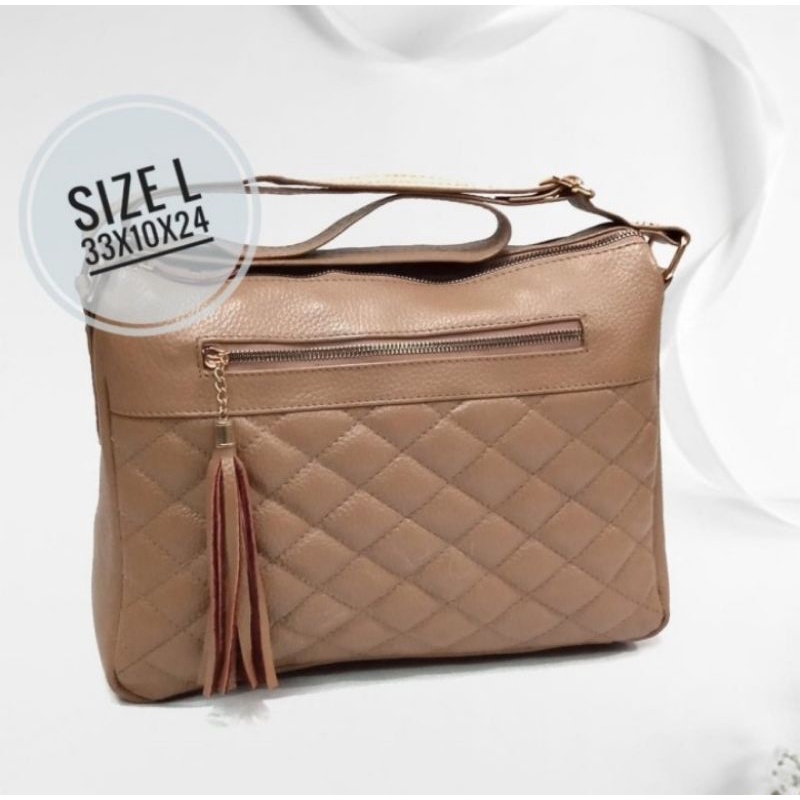 Tas Kulit Wanita - Kulit Sapi Asli - Tas Selempang Wanita - Kulit Asli Papirut Garut - Size L