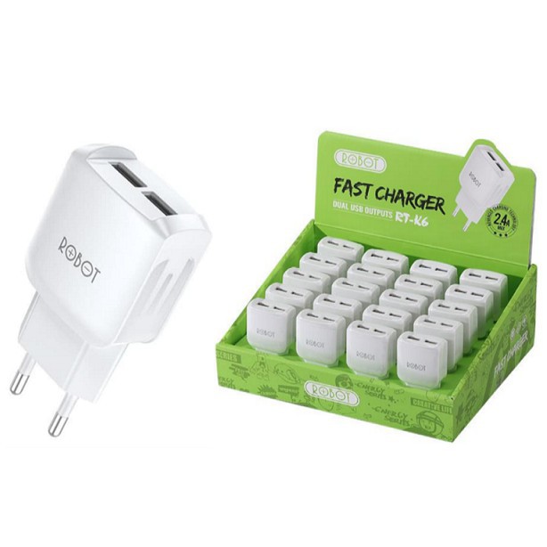 BATOK ADAPTER ROBOT RT-K6 2.4A DUAL OUTPUT CHARGER FAST CHARGING