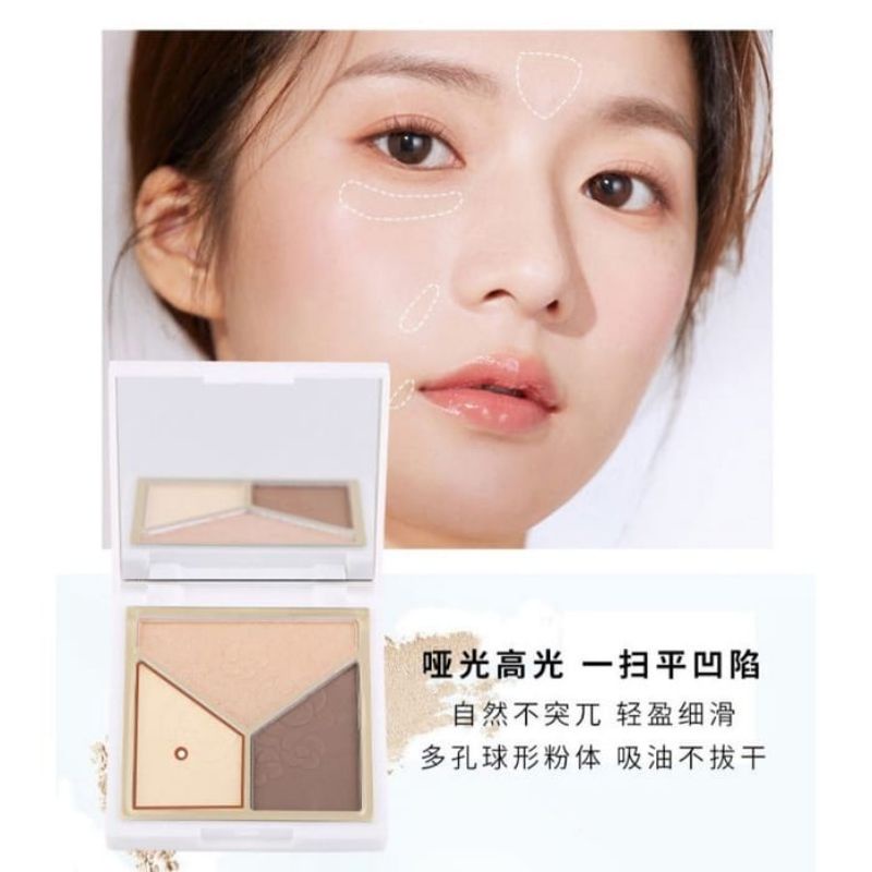 Medan Termurah Highlighter &amp; Repairing palette Tri color Powder Highlighter matte 3 warna