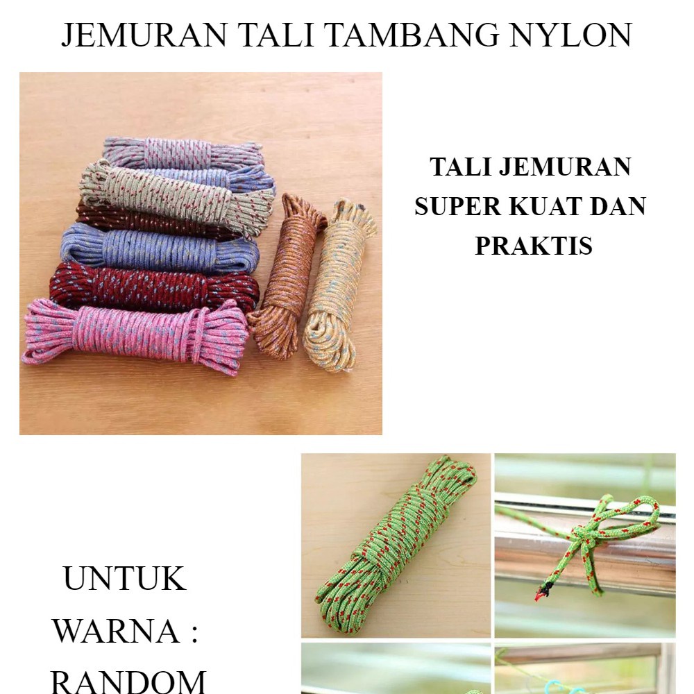 [Promo Terbaru] Tali Jemuran Baju 10 Meter Nylon Woven Ikat Tambang Praktis Anti Slip Super Kuat Mul