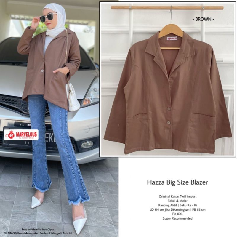 HAZZA BIG SIZE BLAZER BY MARVELOUS (BLAZER MUSLIMAH) Blazer katun twill premium