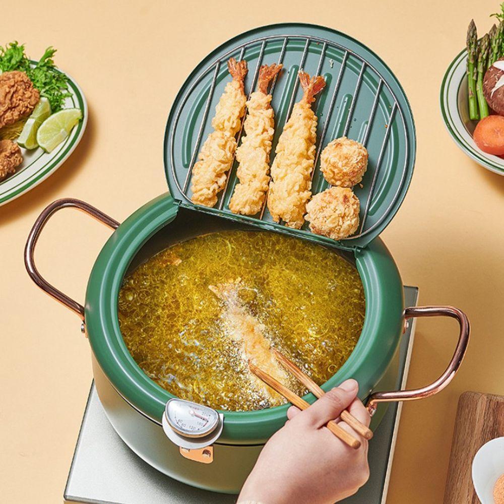 【 ELEGANT 】 Deep Frying Pot Rumah Tangga Mudah Dibersihkan Dengan Tutup Dapur Baja Karbon Untuk Ayam French Fries Deep Fryer