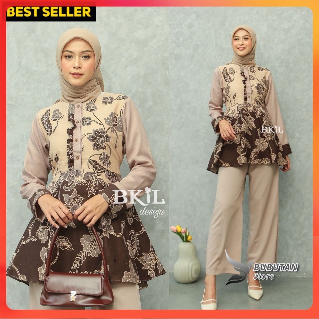 [TERKINI] tey-17 Batik wanita ASJ SA HRB026 Kenongo Kemeja Tosca Pendek