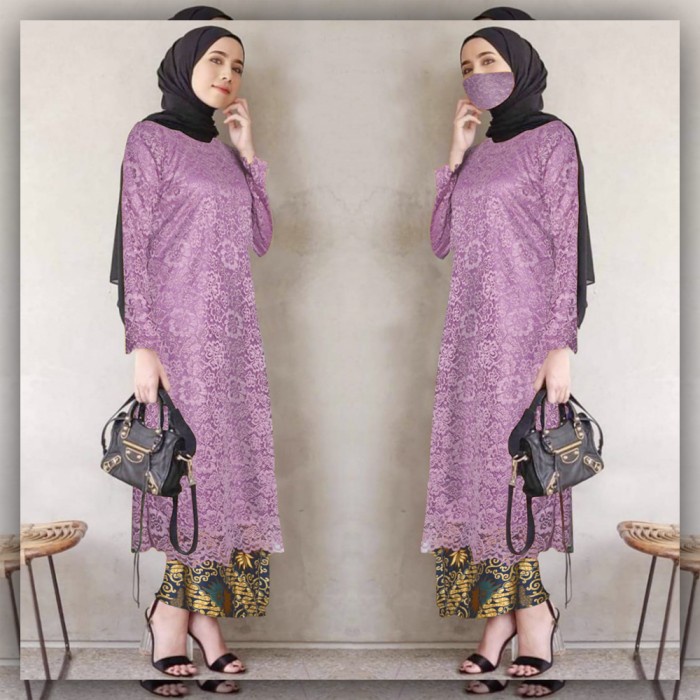 Baju Gamis Wanita Brukat Full Furing Andira - Ungu