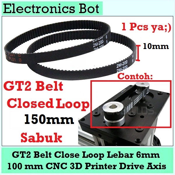 WIN TECNO [EBS] GT2 Timing Belt 10mm Closed Loop W10 100-400 mm 100 150 200 250 - 150mm