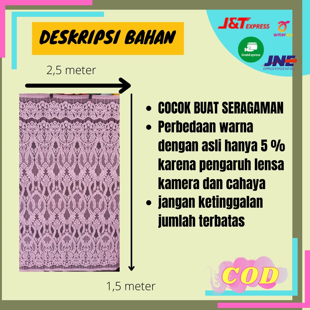 bahan bakal kain kebaya brokat brukat borkat burkat bruklat broklat semi prancis perancis francis france  fatmawati chantily original premium terbaru asli katun metalik bali 2,5 meter