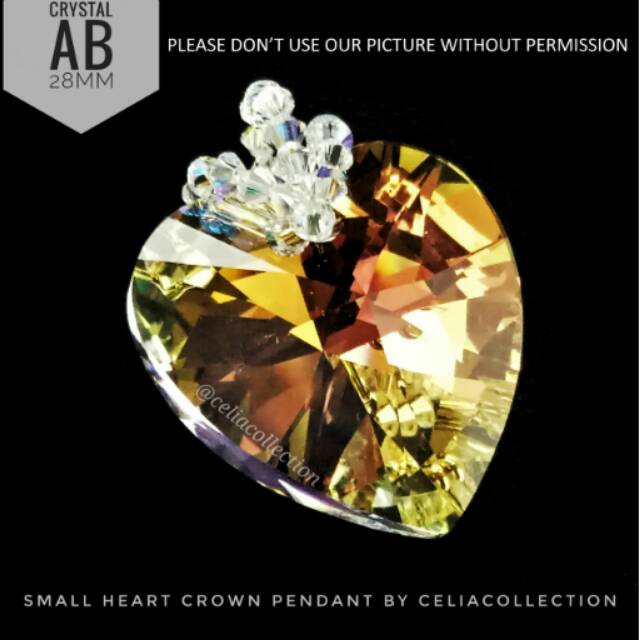 Swarovski SMALL heart crown pendant free kalung titanium 45cm