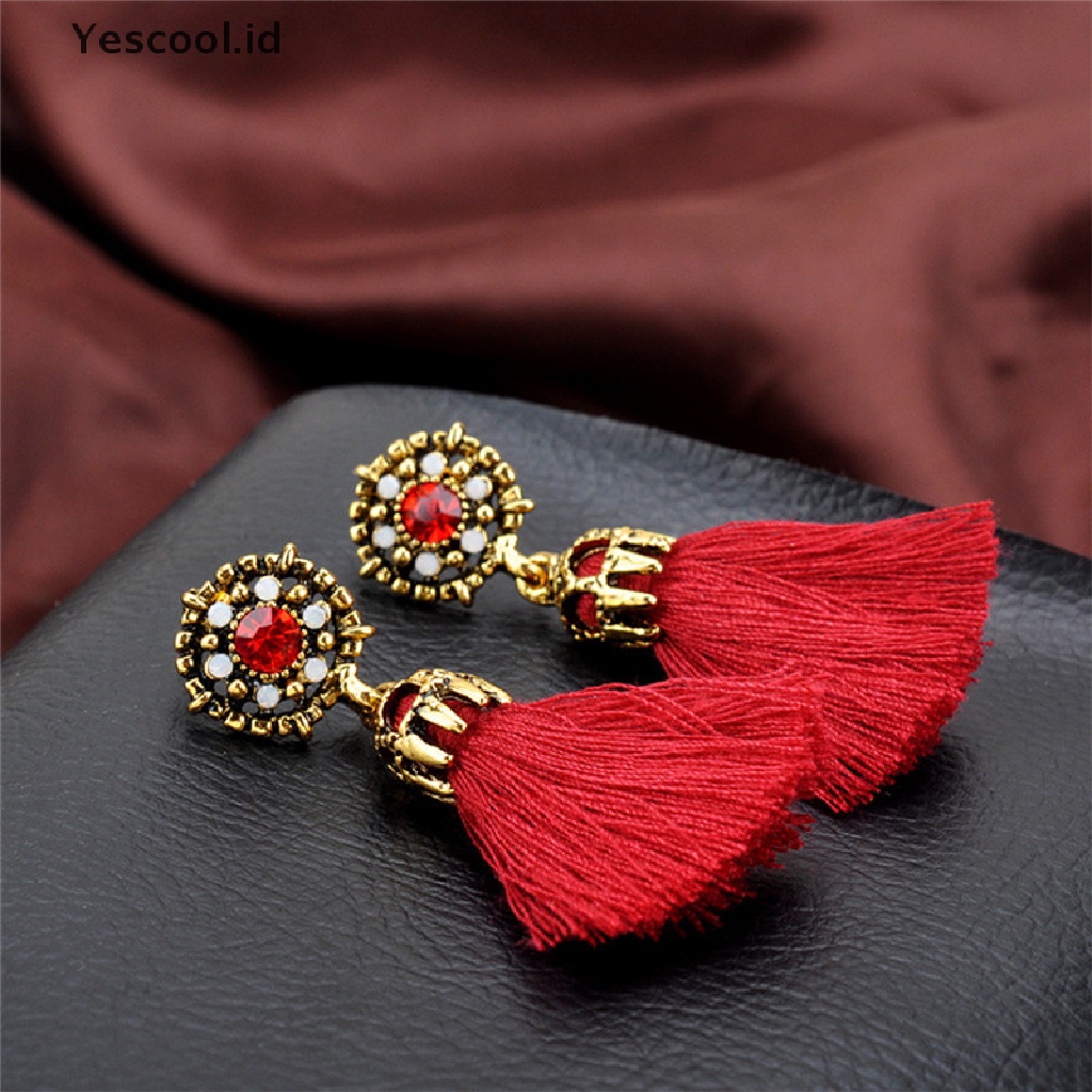 【Yescool】 Women Retro Style Rhinestones Tassel Dangle Stud Crystal Earrings Jewelry Gift .