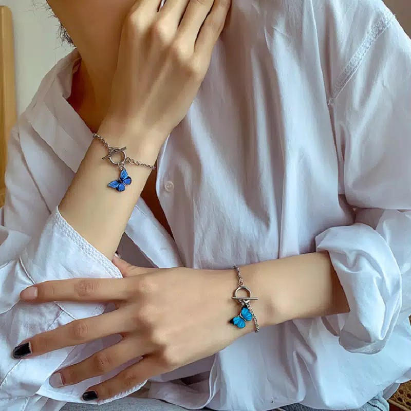 Gelang Korean Liontin Kupu-Kupu Fashion Wanita Model Korea Warna Biru