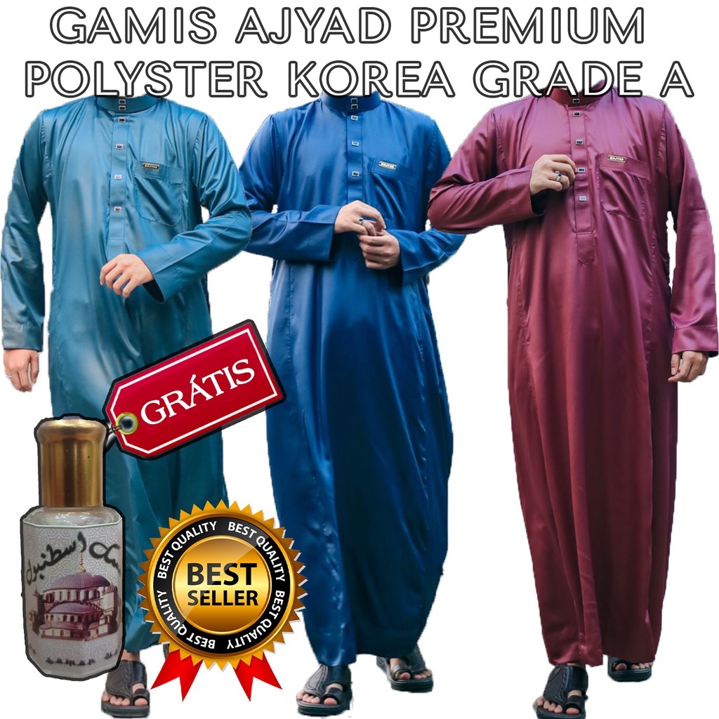 Gamis,Jubah Pria Premium Import Ajyad Polyster  Korea Grade A Terlaris Gratis Parfume Khas Arab Seha