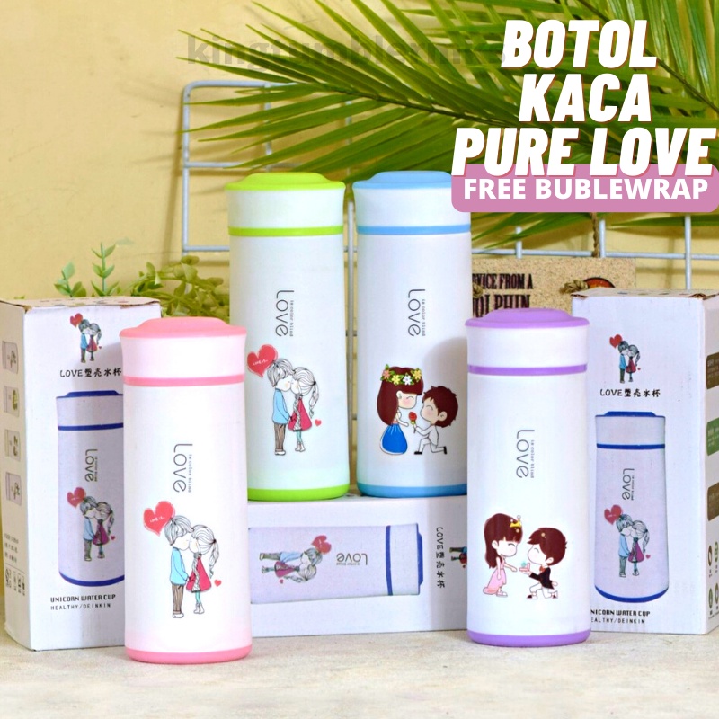Botol Minum Tumblr Kaca Pure Love 350ml / Botol Air Kaca / Termos Kaca