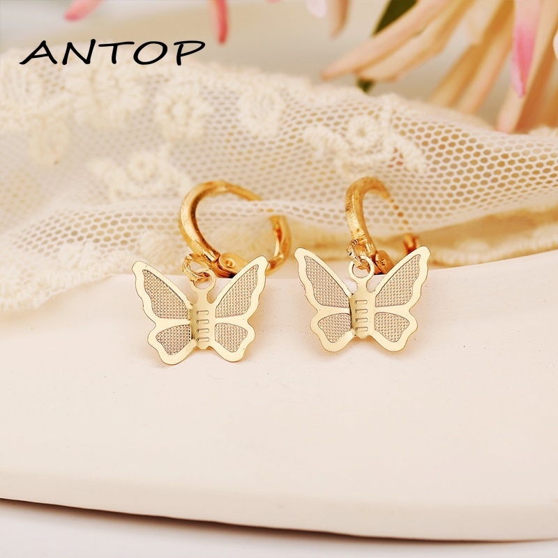 Fashion Anting Kupu-Kupu Logam Antik Untuk Wanita Sederhana Liontin Anting-Anting Emas Aksesoris Wanita ANTOP