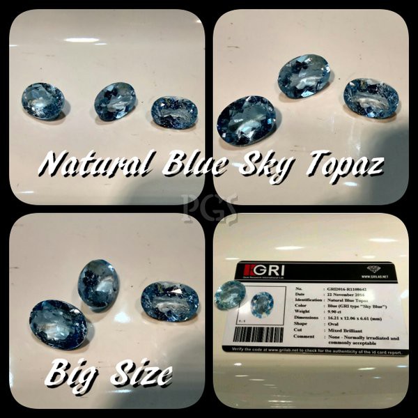 PASTI MURAH !!! BATU PERMATA NATURAL BLUE SKY TOPAZ BIG SIZE TOP LUSTER MINIM SERAT LOSTONE