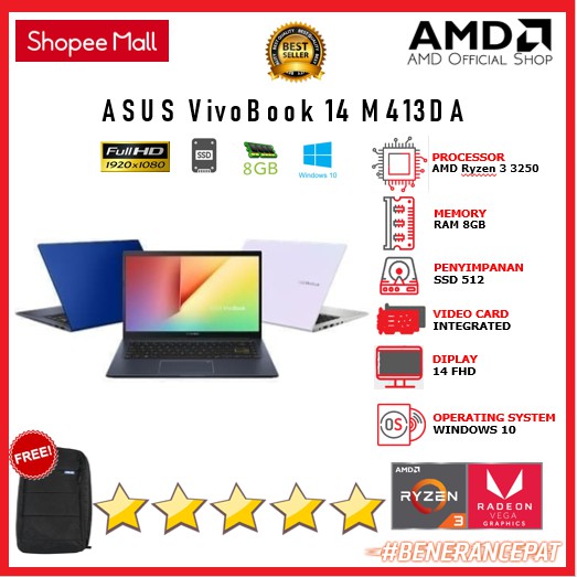 ASUS VivoBook 14 M413DA - AMD Ryzen 3 3250U 8GB 512ssd 14 FHD