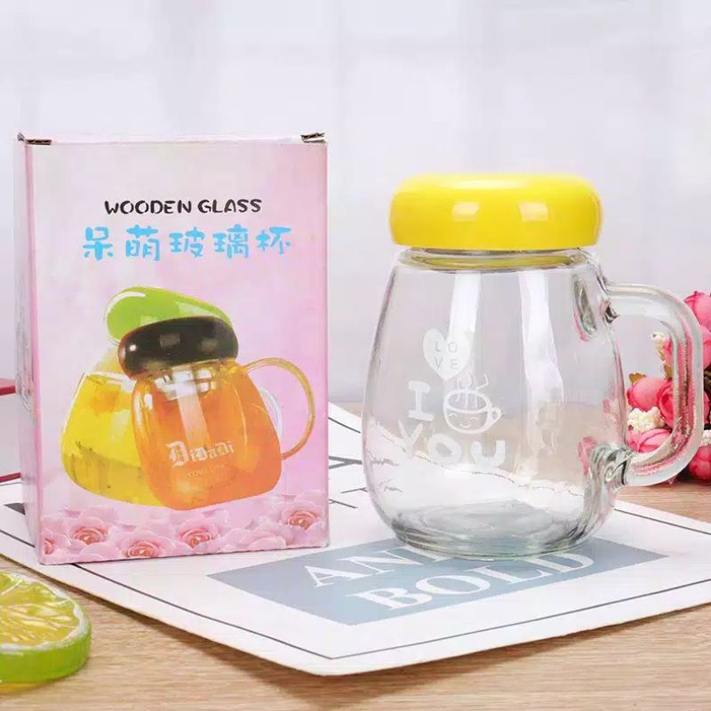 GELAS MUG KACA DENGAN PENUTUP