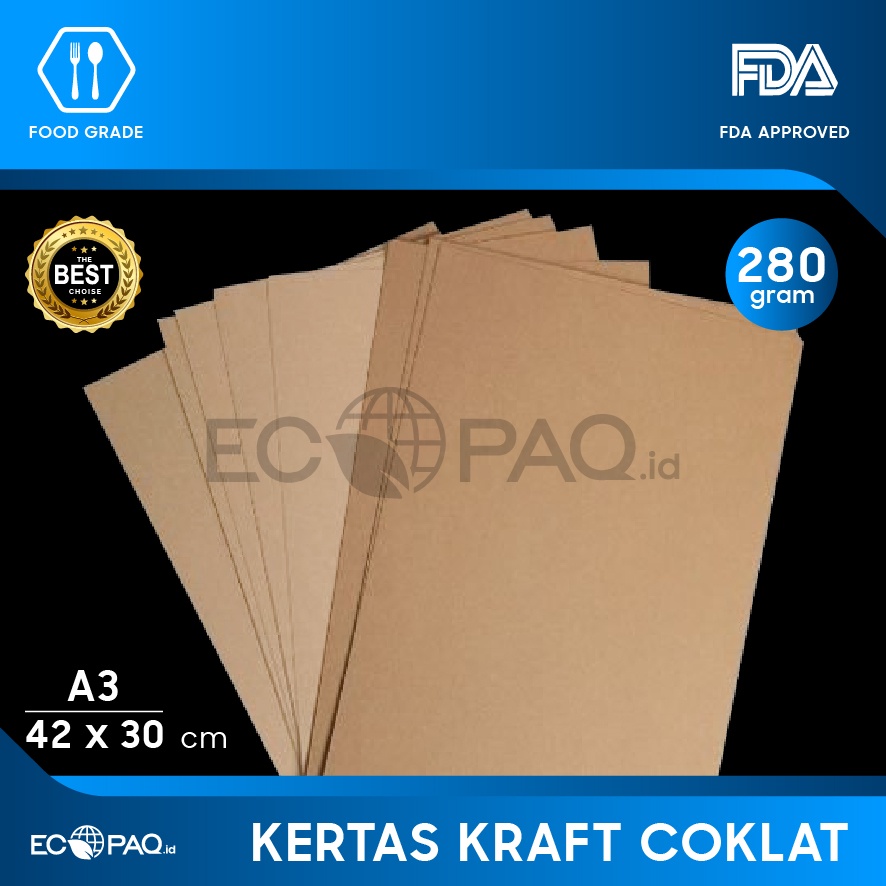 

Karton KRAFT COKLAT - Kertas KRAFT COKLAT 280 gram - 42x30(A3) - (48 pcs)