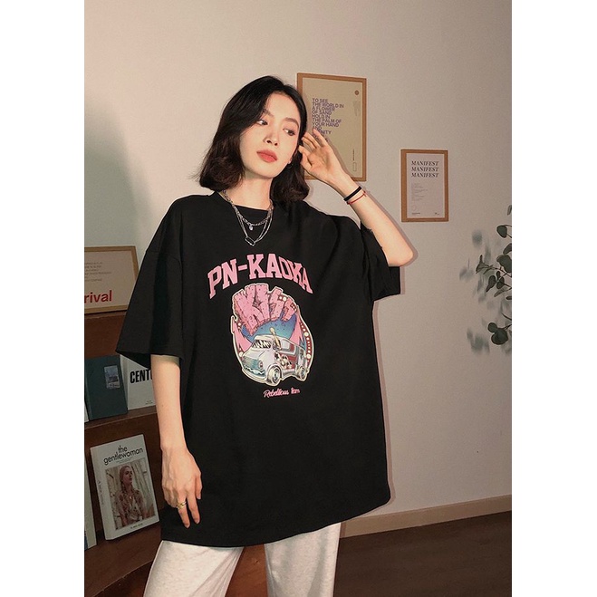 Kaos Lengan Pendek Retro Car Korean Style/Kaos Oversize Wanita/Atasan Wanita